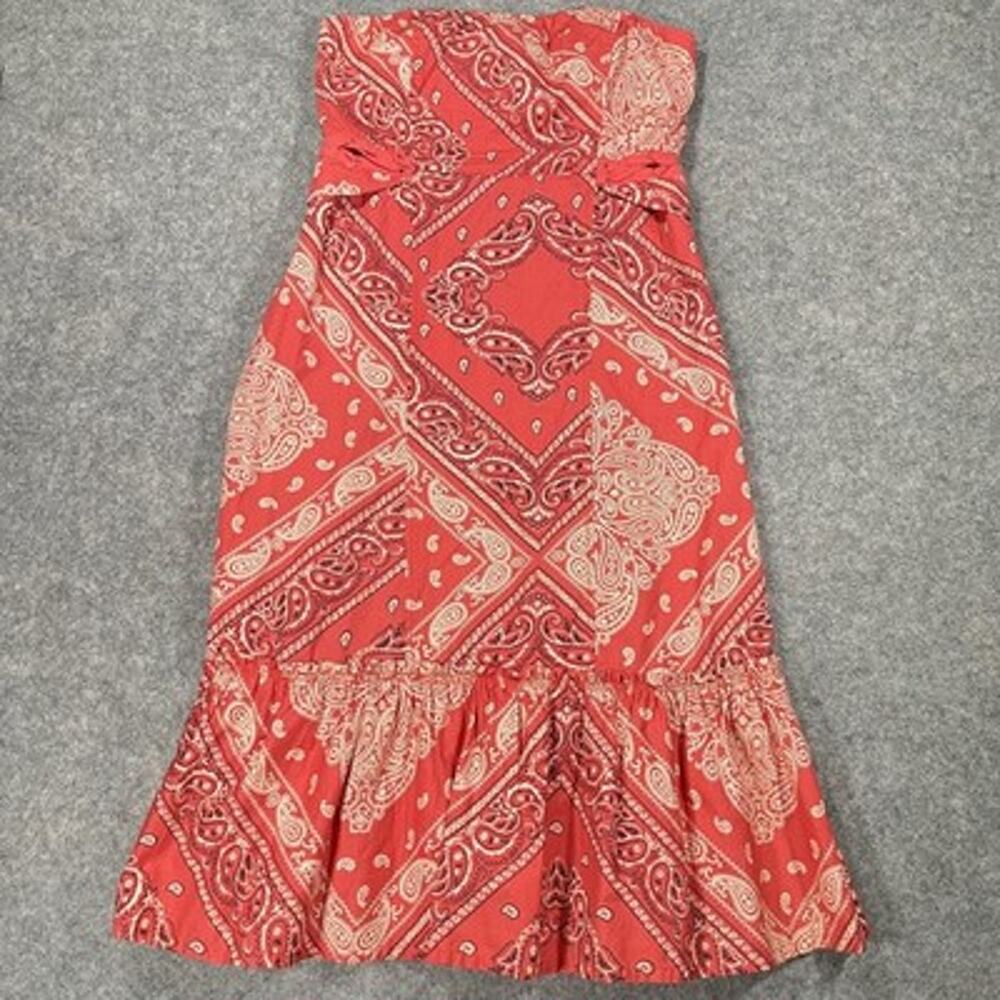 Holding Horses Dress Womens 12 Red Paisley Strapless Smocked Maxi Sundress UGA